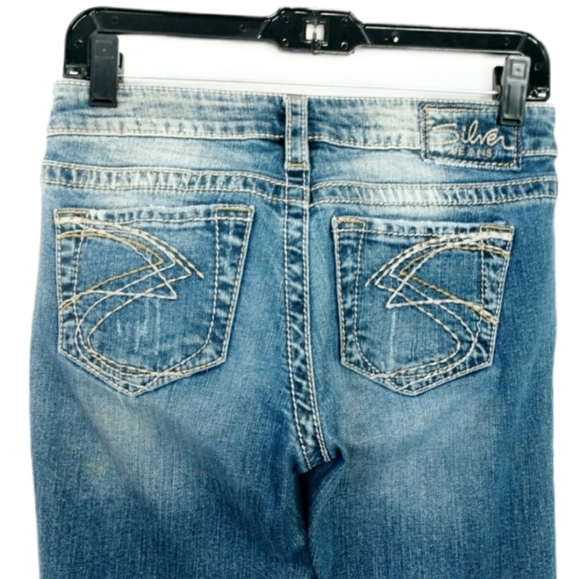 Silver Medium Wash Contrast Faded Aiko Bootcut Denim Jeans Women's Size 26 - Picture 3 of 6